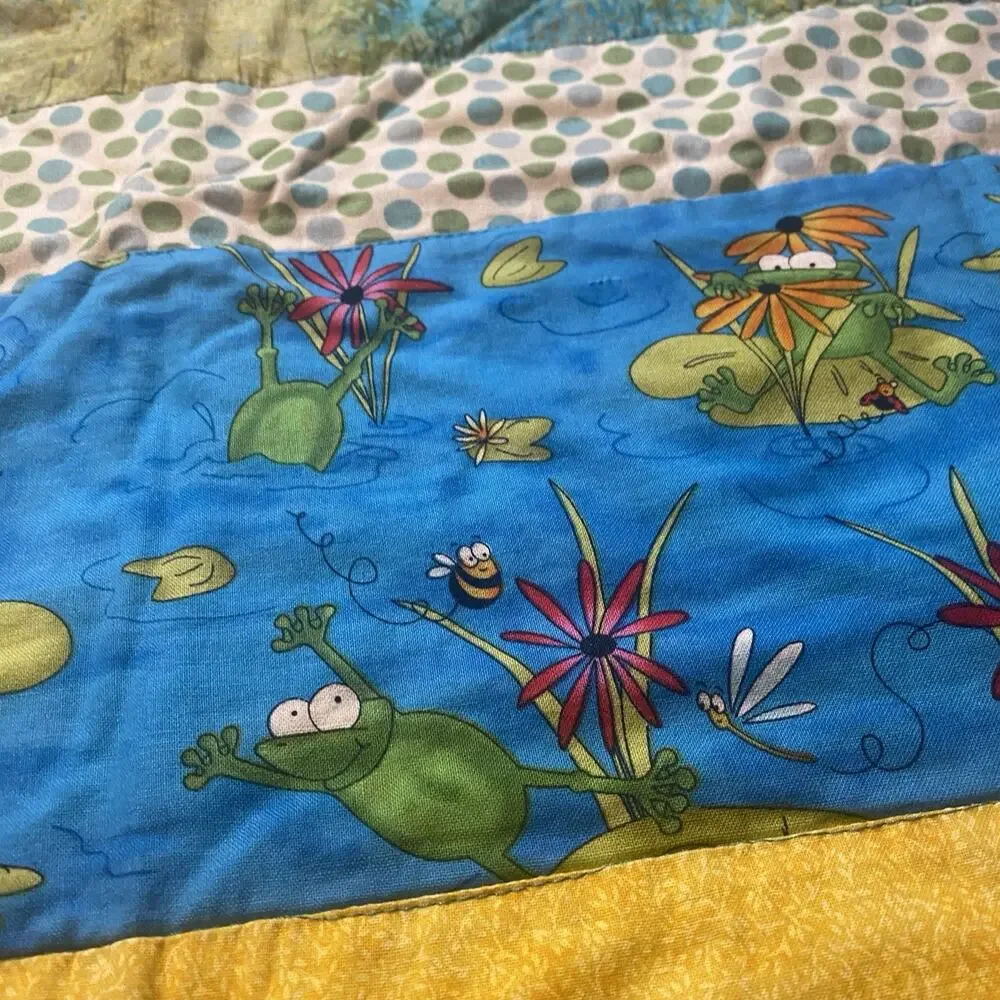 VTG 80s Patchwork Trow Blanket Country FarmHouse Cottage For Kids Sofa Chair